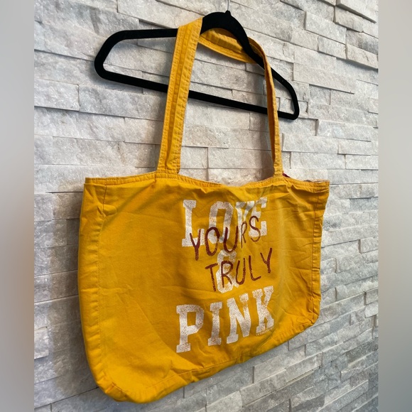 Reversible Victoria’s Secret PINK Yellow Gold & Pink Polka Dot Tote Bag - Picture 2 of 10